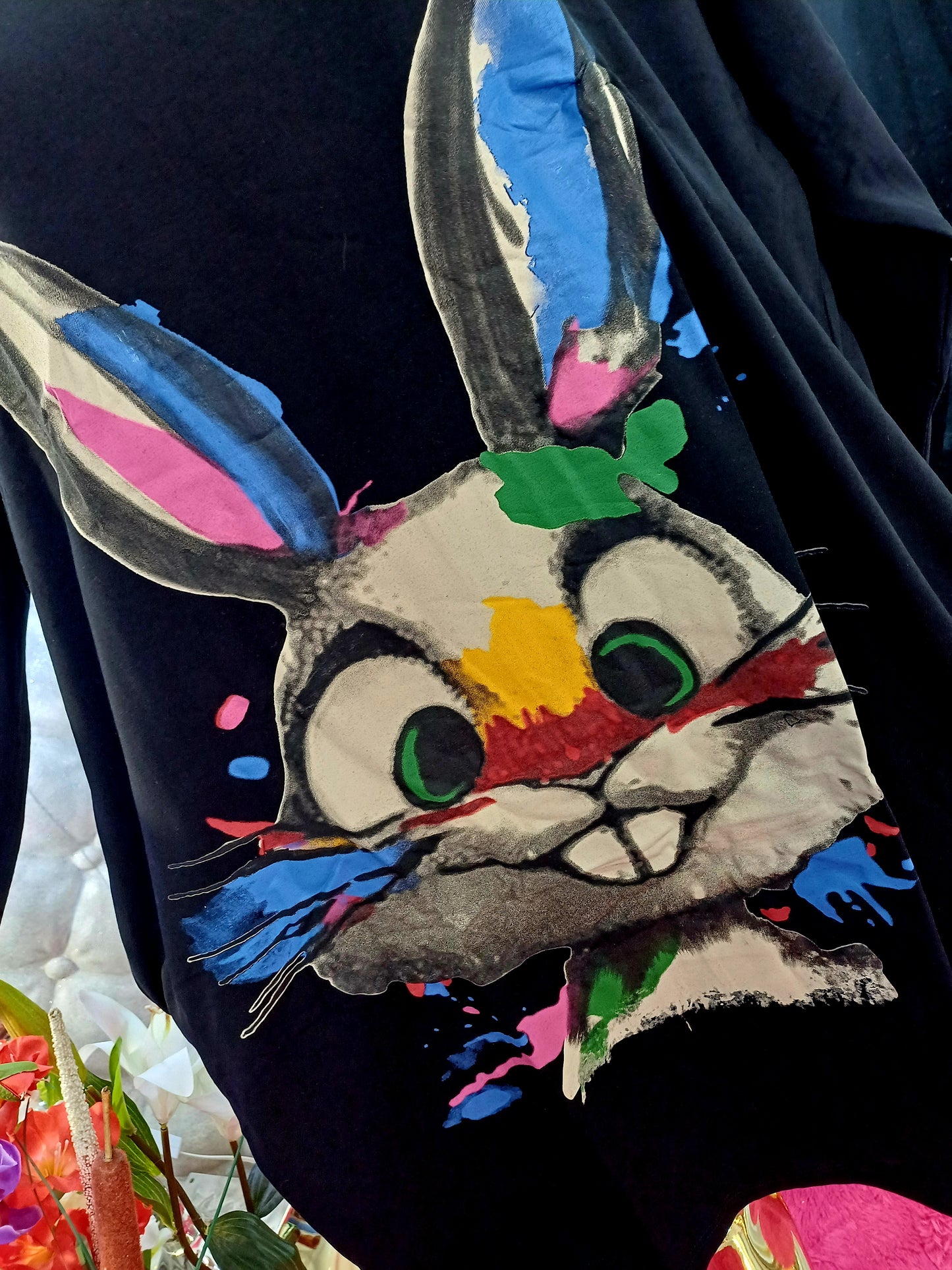 Krásna bavlnená tunika/šaty s veľkým zajačikom💞😍Čierna,veľký obrázok zajačika, pohodlné vrecká, dlhý strih