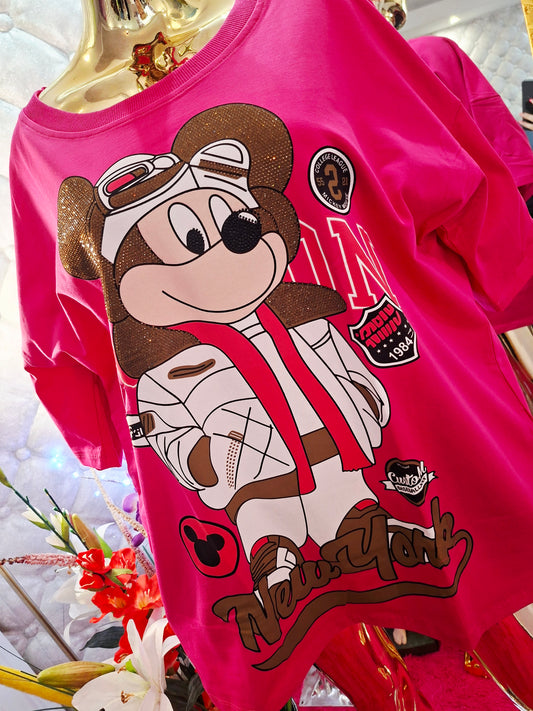 ✨ Pinkfarbene Mickey Mouse mit Glitzer – ein Style, der strahlt ✨