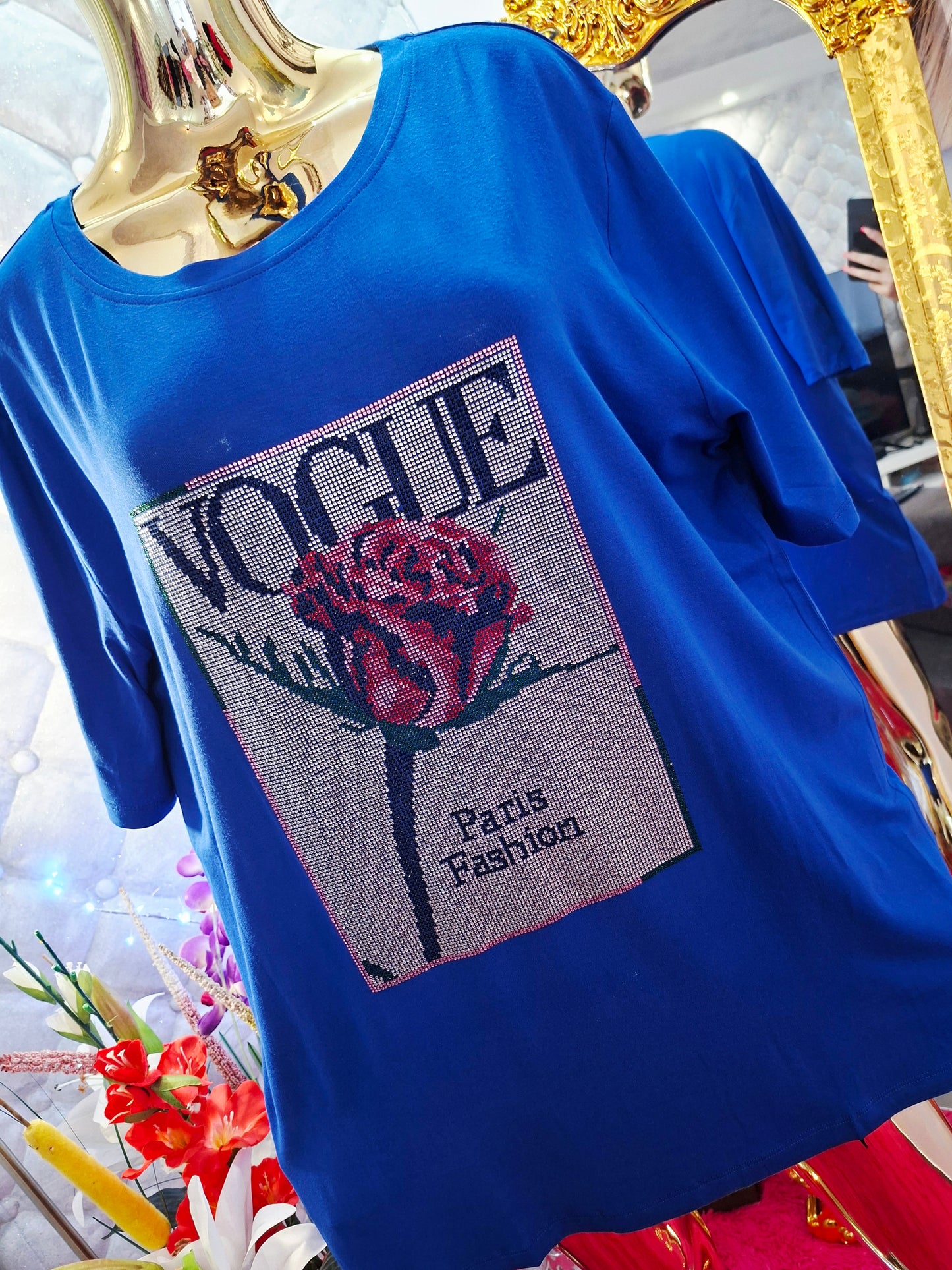 ✨ Trblietavá tunika Paris Fashion VOGUE s kvetom a farebnými zirkónmi ✨Sadne od XL čísla