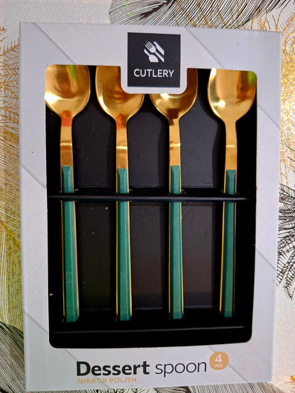 💞💞💞Dessertlöffel-Set, 4-teilig - Grün-Gold💞💞💞