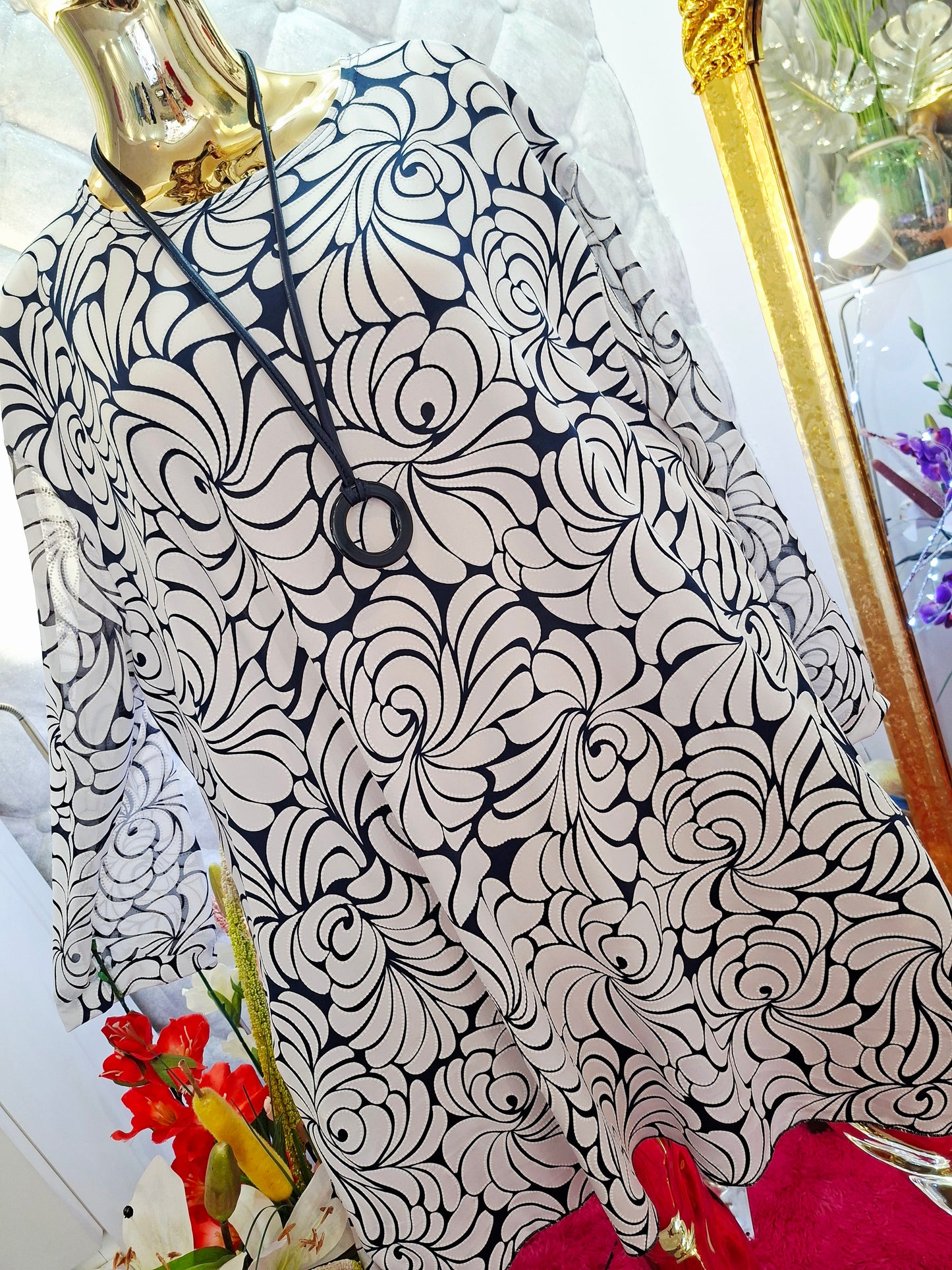 💞💞💞✨ Elegante A-Linien-Tunika mit Tüllärmeln und Verzierungen ✨,💞💞💞