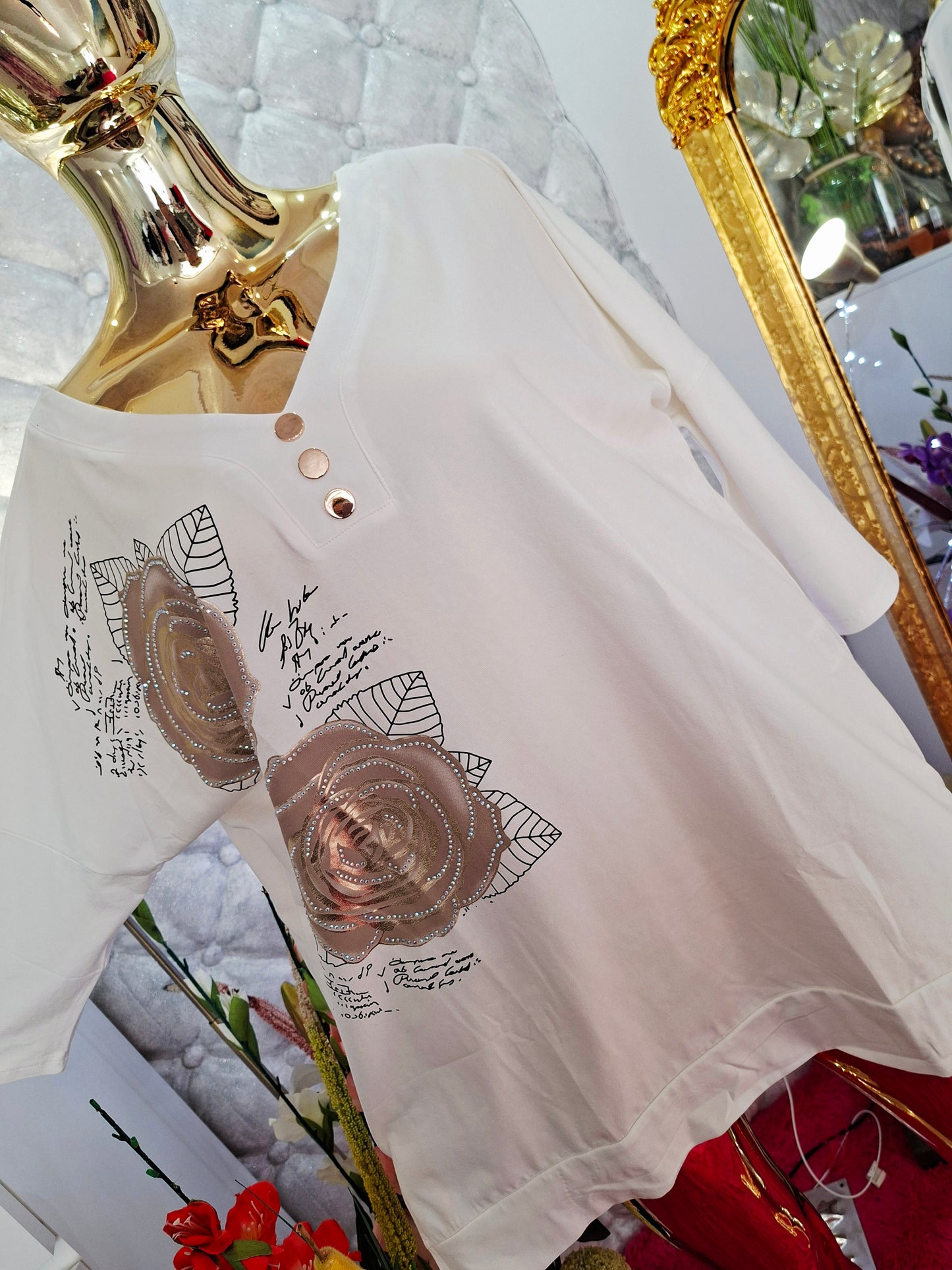 🌼 Elegante Baumwolltunika mit feinen Details 🌼 Zirkonia