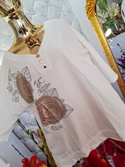 🌼 Elegante Baumwolltunika mit feinen Details 🌼 Zirkonia