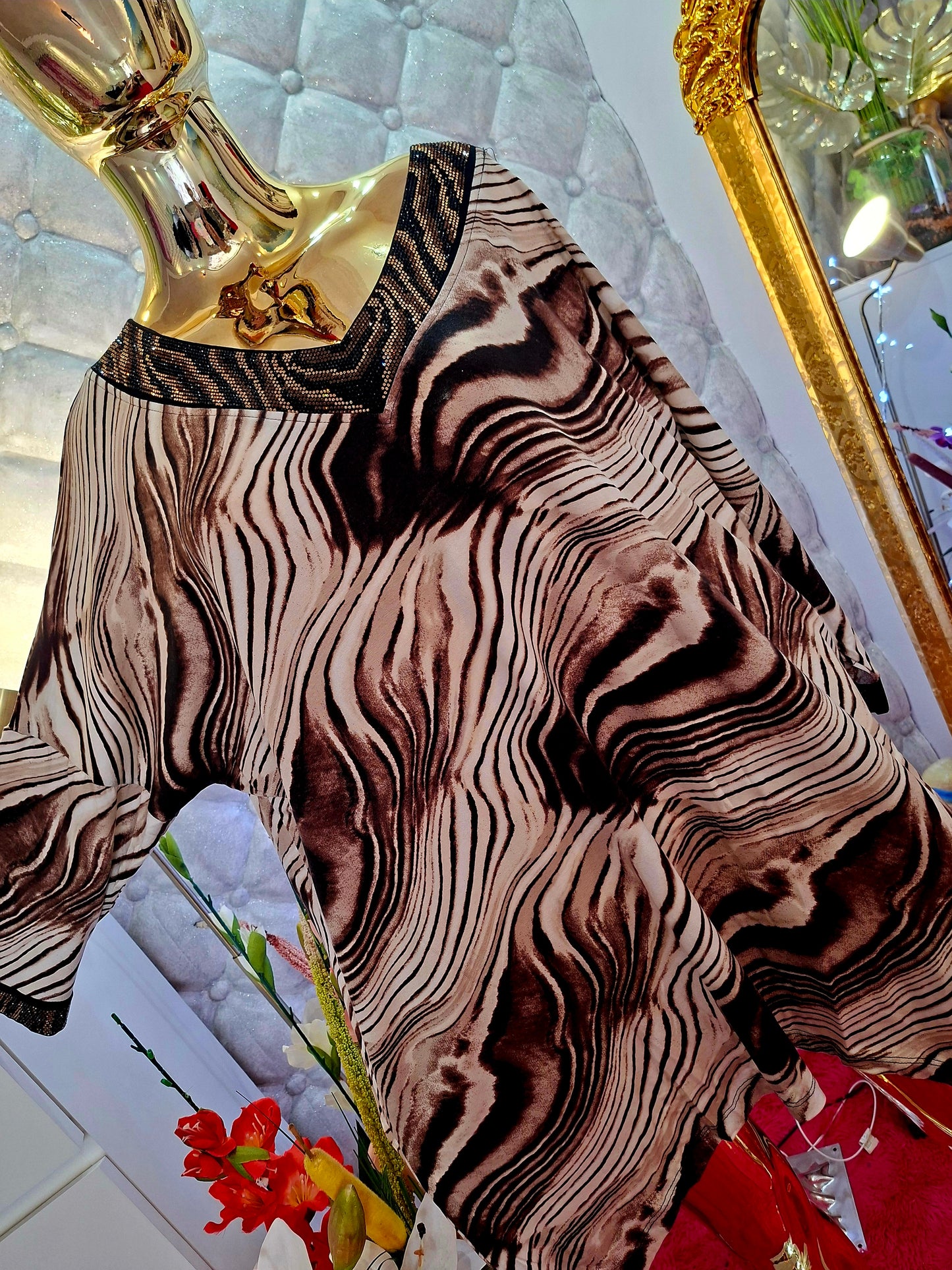 🐆 Lange Tunika / Kleid - Türkisches Modell mit Leo-Muster und goldenen Details ✨