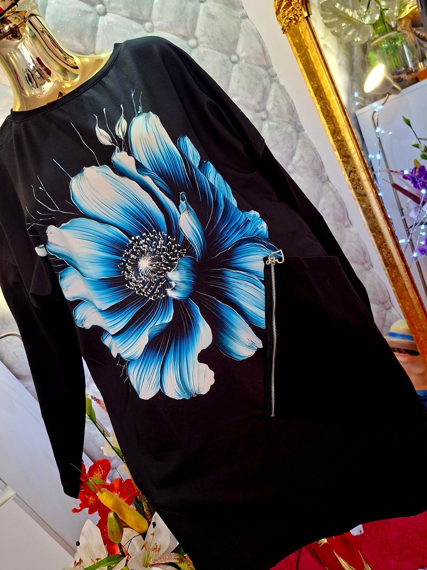 💙 Wunderschönes türkisches Baumwollkleid mit blauer Blume 💙