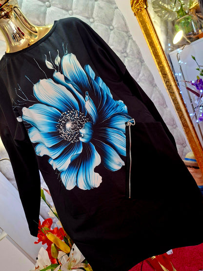 💙 Wunderschönes türkisches Baumwollkleid mit blauer Blume 💙
