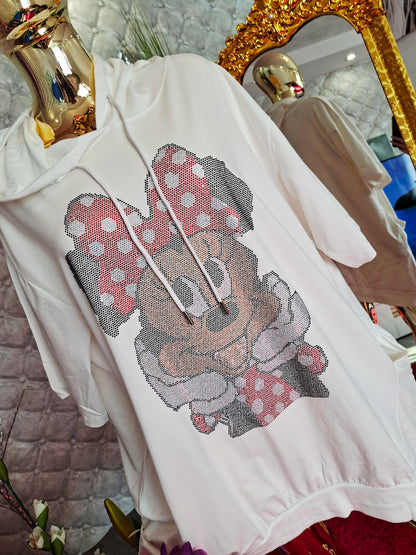 ❤️✨ WAWA – LUXUSNÁ BAVLNENÁ TUNIKA S KAPUCŇOU PRE BACUĽKY ✨❤️,,ktorá je bohato zdobená žiarivými zirkónmi Mickey Maus