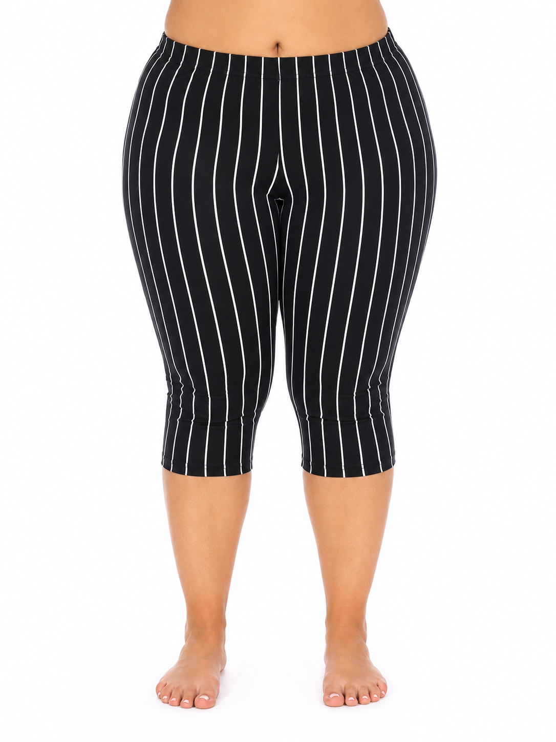 Dámske legíny s čiernobielymi pruhmi, plus size, vhodné na leto,