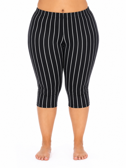 Dámske legíny s čiernobielymi pruhmi, plus size, vhodné na leto,