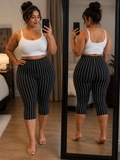 Dámske legíny s čiernobielymi pruhmi, plus size, vhodné na leto,