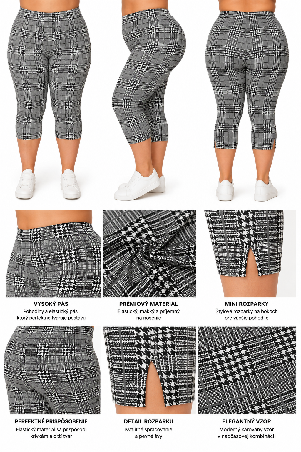Elastické kárované legíny Comfort