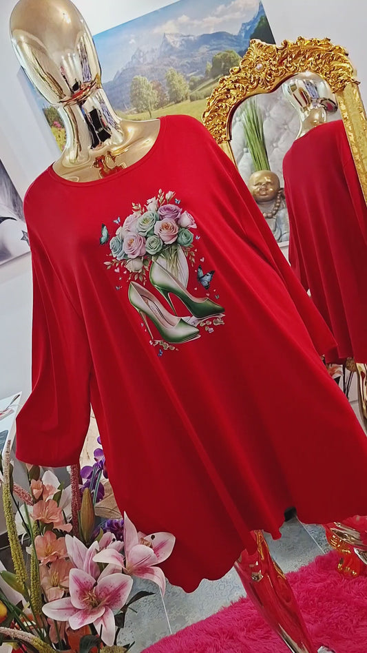 Elegantná červená tunika pre dámy – veľký rozmer😍‼️‼️‼️