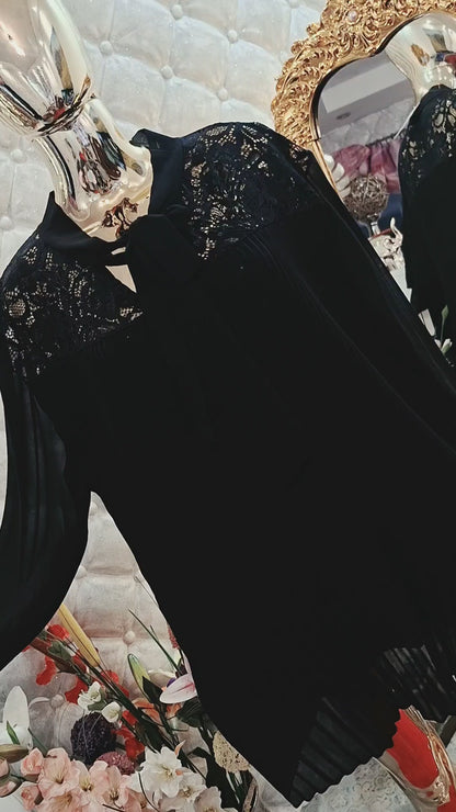 🖤✨ EXTRAVAGANTNÁ SPOLOČENSKÁ TUNIKA S ČIPKOU, TYLOM A MAŠĽOU ✨🖤