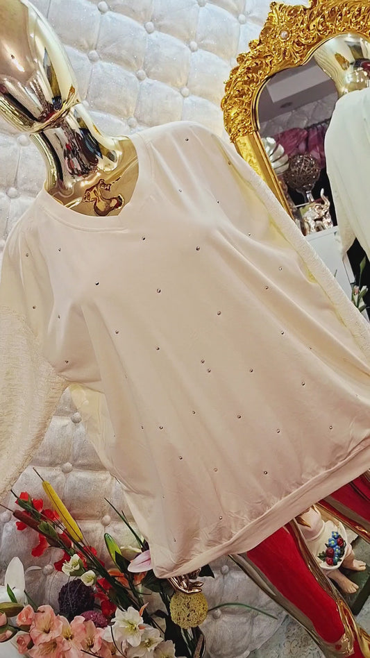 🤎✨ EXTRAVAGANTNÁ BAVLNENÁ TUNIKA S ČIPKOVANÝMI RUKÁVMI A ZIRKÓNMI ✨🤎