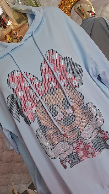 ❤️✨ WAWA – LUXUSNÁ BAVLNENÁ TUNIKA S KAPUCŇOU PRE BACUĽKY ✨❤️,,ktorá je bohato zdobená žiarivými zirkónmi Mickey Maus