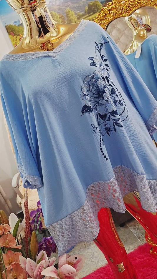 🌸 ELEGANTNÁ NADROZMERNÁ TUNIKA S ČIPKOU A ZIRKÓNY 🌸