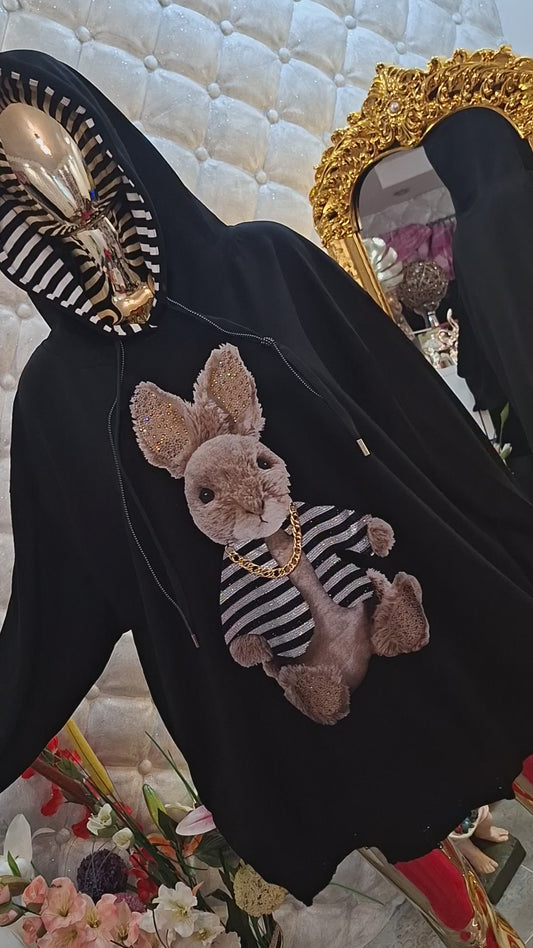 🖤🐰 EXTRAVAGANTNÁ BAVLNENÁ NADROZMEROVÁ MIKINA😍 SO ZLATÝM  ZAJKOM 🐰🖤