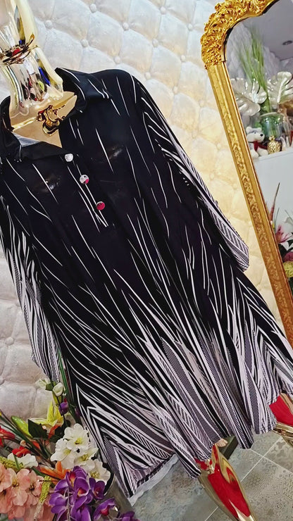 ✨🖤 ELEGANTNÉ ŠATY / DLHÁ TUNIKA PRE VYŠŠIE POSTAVY S NÁDHERNÝM VZOROM 🌸✨