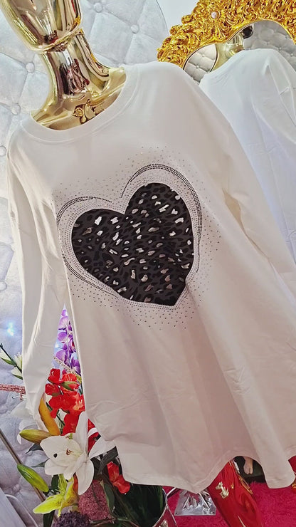 💖 Bavlnená tunika s dlhými rukávmi a vreckami zirkonové srdiečko 💖