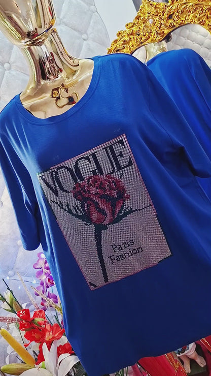 ✨ Trblietavá tunika Paris Fashion VOGUE s kvetom a farebnými zirkónmi ✨Sadne od XL čísla