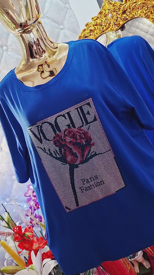 ✨ Trblietavá tunika Paris Fashion VOGUE s kvetom a farebnými zirkónmi ✨Sadne od XL čísla