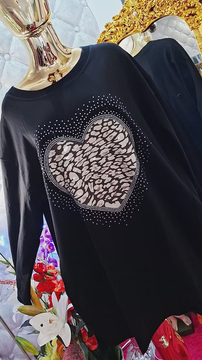 💖 Bavlnená tunika s dlhými rukávmi a vreckami zirkonové srdiečko 💖